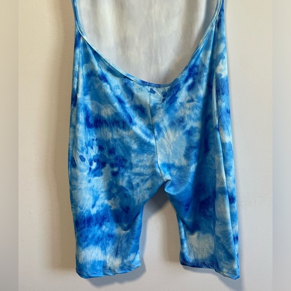 Fashion Nova Blue Tie Dye Swirl Biker Short  Romper - Picture 8 of 10